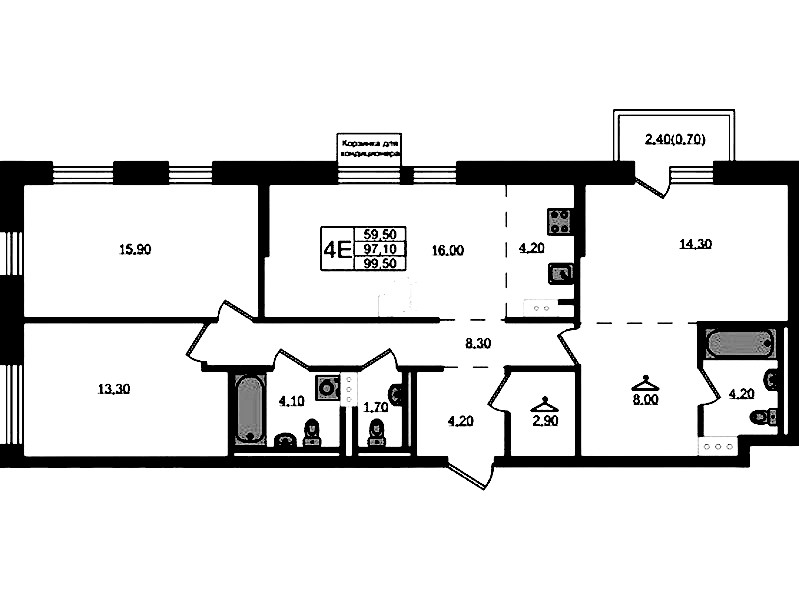 3-комнатная квартира 97.8 м², 3/7 эт., ЖК «Курортный квартал»